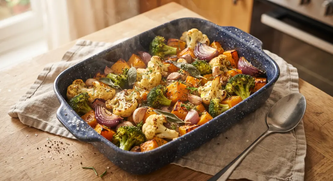 Teglia di verdure invernali arrosto: zucca, cavolfiore e broccoli